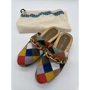 Tory Burch Women Jessa Patchwork Horse Bit Clogs Heel Mules With Bag  Sz 7